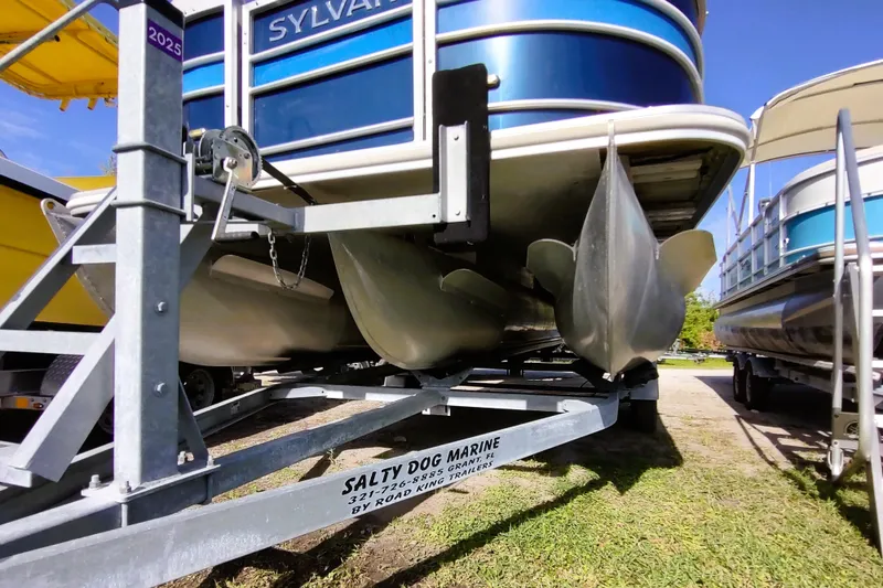 Slide: The Image of 2019 Sylvan Mirage Fish 8520 Party Fish pontoon boat on trailer at Salty Dog Marine. - 10