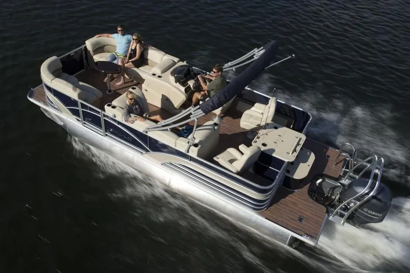 Slide: The Image of 2019 Sylvan Mirage Fish 8520 Party Fish pontoon boat with Yamaha 150 engine. - 2