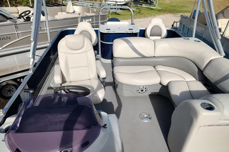 Slide: The Image of 2019 Sylvan Mirage Fish 8520 Party Fish pontoon boat with spacious seating and modern design. - 6