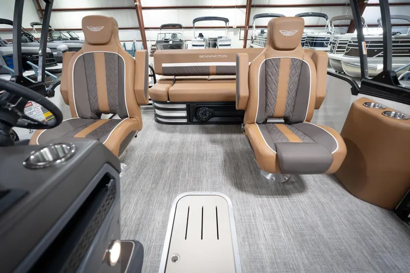 Slide: The Image of 2026 Bennington 22 MSB boat interior with luxurious seating and modern design. - 17