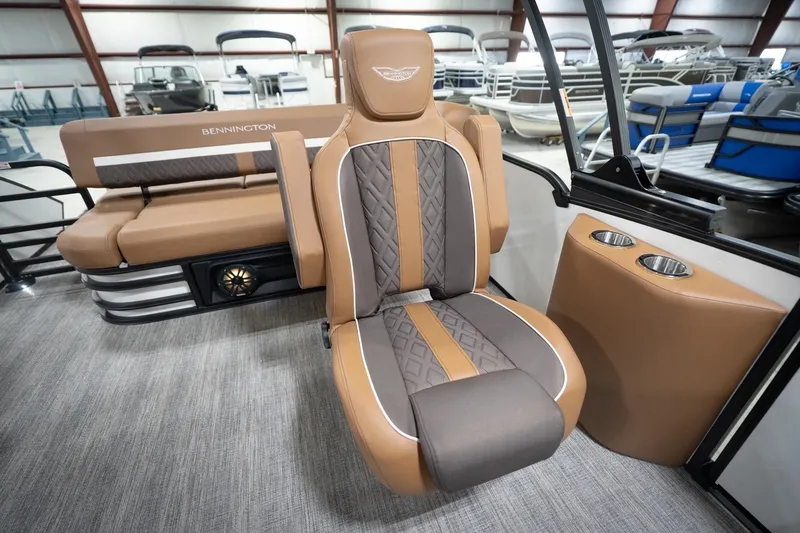 Slide: The Image of Luxurious interior of 2026 Bennington 22 MSB pontoon boat with premium seating. - 26