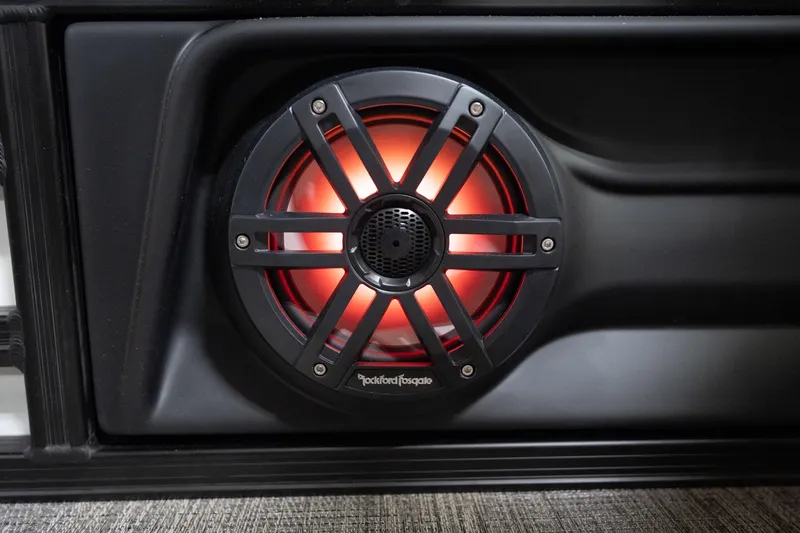 Slide: The Image of Illuminated speaker on 2026 Bennington 22 MSB boat, featuring Rockford Fosgate audio system. - 50