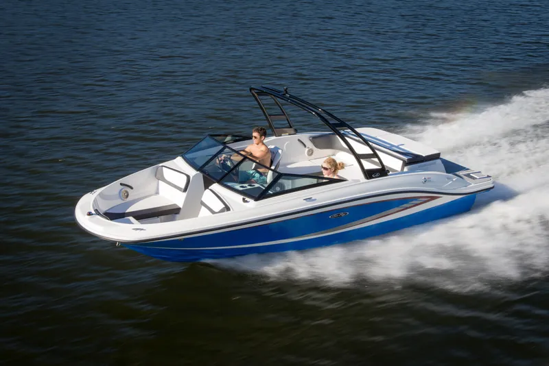 Slide: The Image of 2016 Sea Ray 21 SPX boat docked at marina. - 2