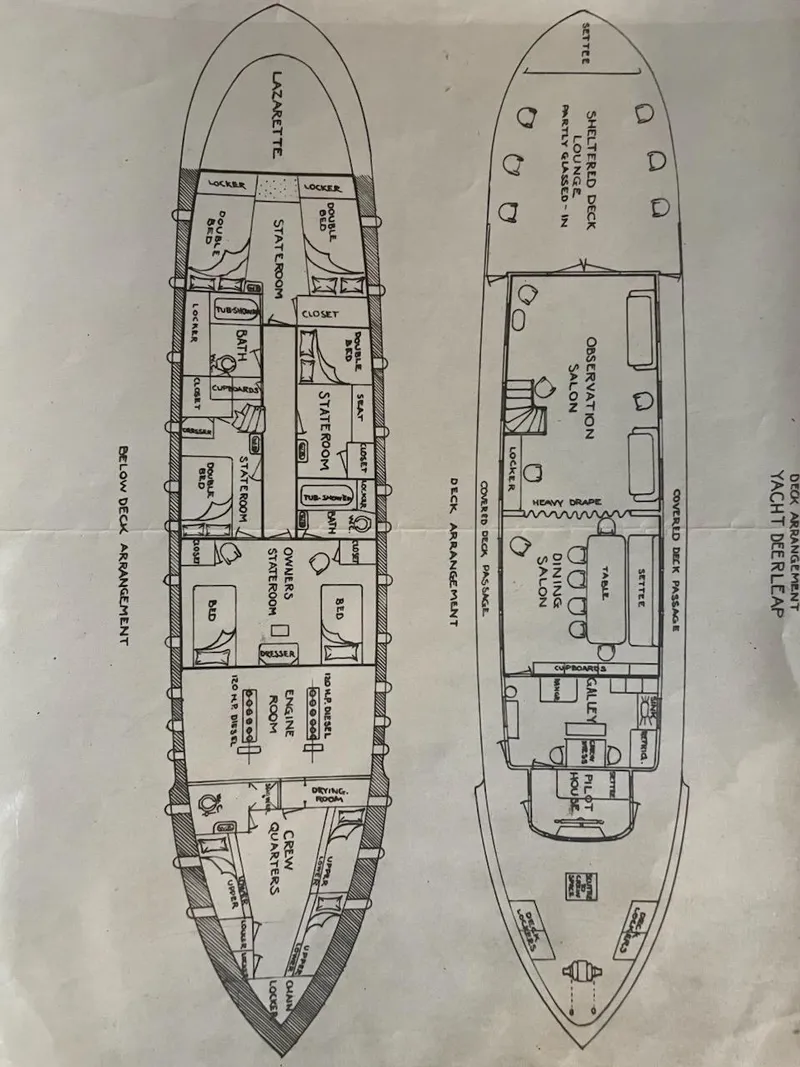 Slide: The Image of 1929 HOFFAR-BEECHING Fantail Yacht floor plan with detailed room layout. - 3