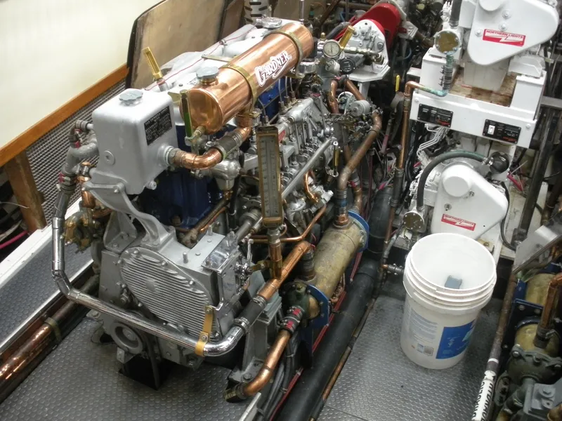 Slide: The Image of Engine room of 1929 Custom HOFFAR-BEECHING Fantail Yacht with detailed machinery. - 34