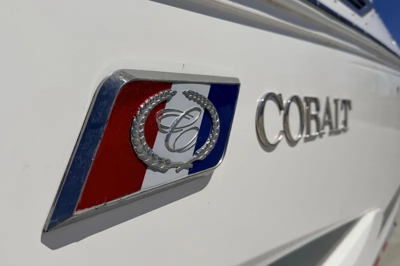Slide: The Image of 2023 Cobalt A29 boat emblem and logo on white surface. - 24