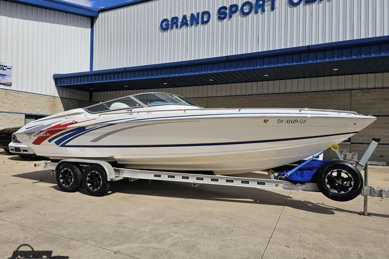 Slide: The Image of 2008 Formula 271 FASTech boat on trailer outside Grand Sport Center. - 12