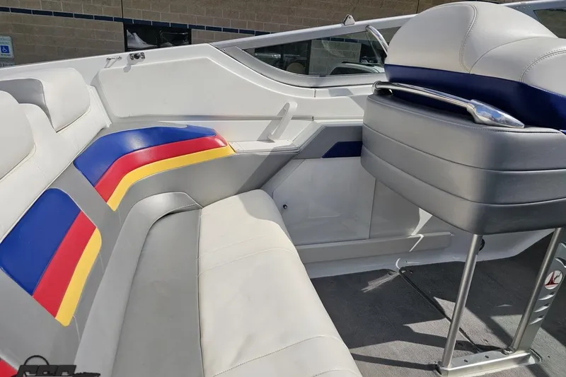 Slide: The Image of 2008 Formula 271 FASTech boat interior with colorful seating and sleek design. - 43