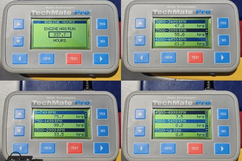 Slide: The Image of TechMate Pro device displaying engine hours and RPM data for 2008 Formula 271 FASTech. - 88