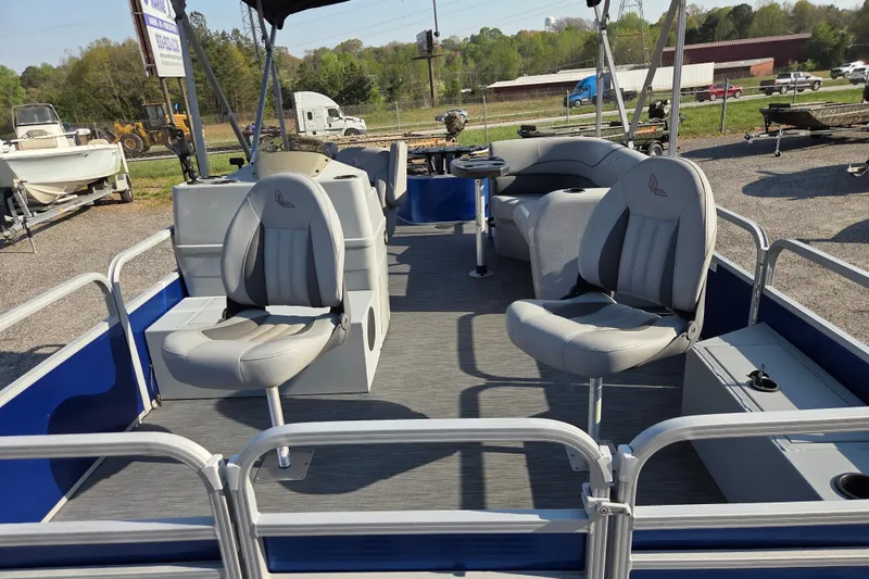 Slide: The Image of 2022 Lowe SF 194 Sport Fish boat interior with seating and open deck layout. - 16