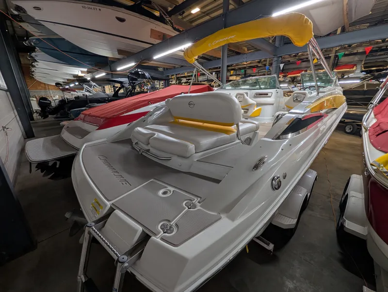 Slide: The Image of 2015 Crownline Eclipse E6 boat in storage facility. - 6