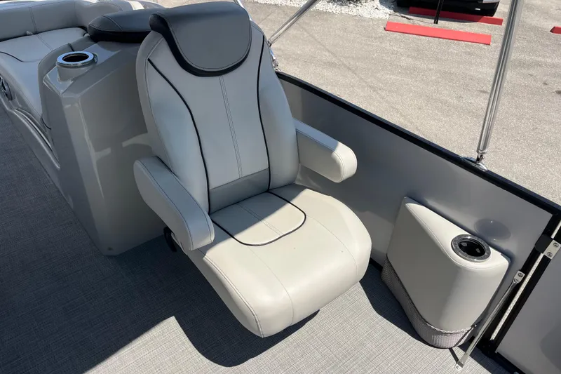 Slide: The Image of Luxurious seating on 2017 Sylvan Mandalay 8525 Sportlounger Twin boat, featuring cup holders. - 18