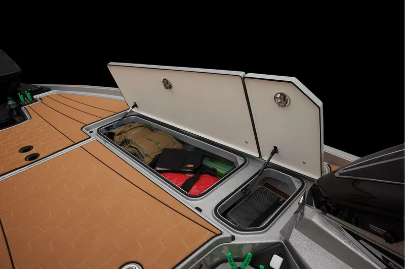 Slide: The Image of Manufacturer Provided Image: 2026 Ranger Z520R Ultra boat storage compartments with gear and accessories. - 24