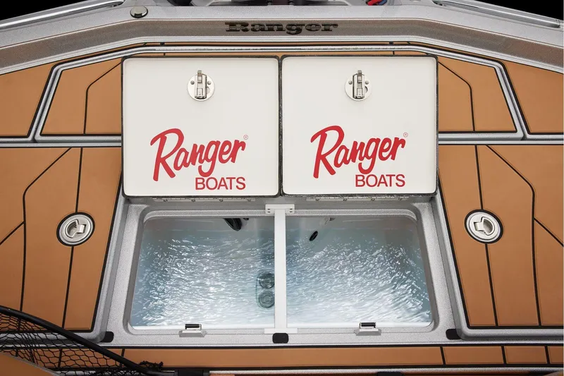 Slide: The Image of Manufacturer Provided Image: 2026 Ranger Z520R Ultra boat deck with livewell and storage compartments. - 54