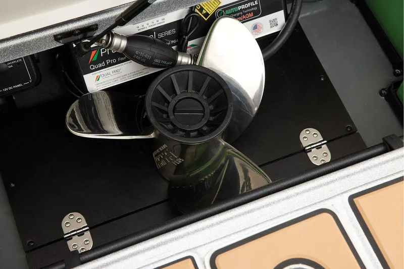 Slide: The Image of Manufacturer Provided Image: Propeller and battery compartment of 2026 Ranger Z520R Ultra boat. - 58