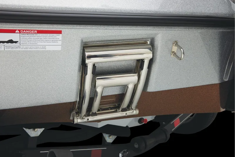 Slide: The Image of Manufacturer Provided Image: 2026 Ranger Z520R Ultra boat ladder and safety warning label. - 64