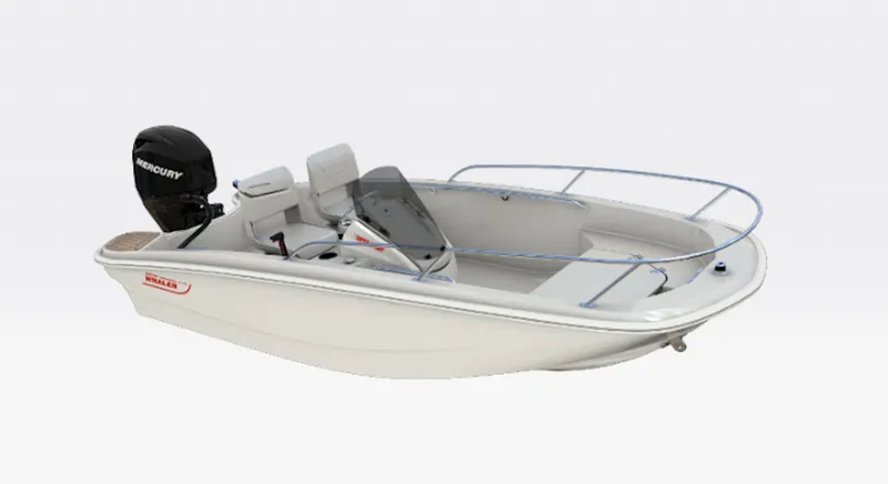 Slide: The Image of 2026 Boston Whaler 130 Super Sport boat with Mercury engine. - 13