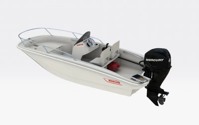 Slide: The Image of 2026 Boston Whaler 130 Super Sport with Mercury outboard motor. - 14