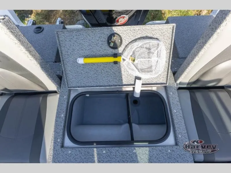 Slide: The Image of Adventure 1775 Sport 2026 boat with storage and fishing gear. - 12
