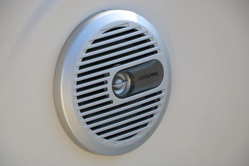Slide: The Image of Alpine speaker on 2006 Sea Ray 185 Sport boat, close-up view. - 40