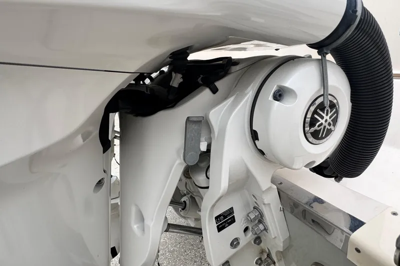 Slide: The Image of Close-up of a 2023 Grady-White Freedom 285 boat engine detail. - 15