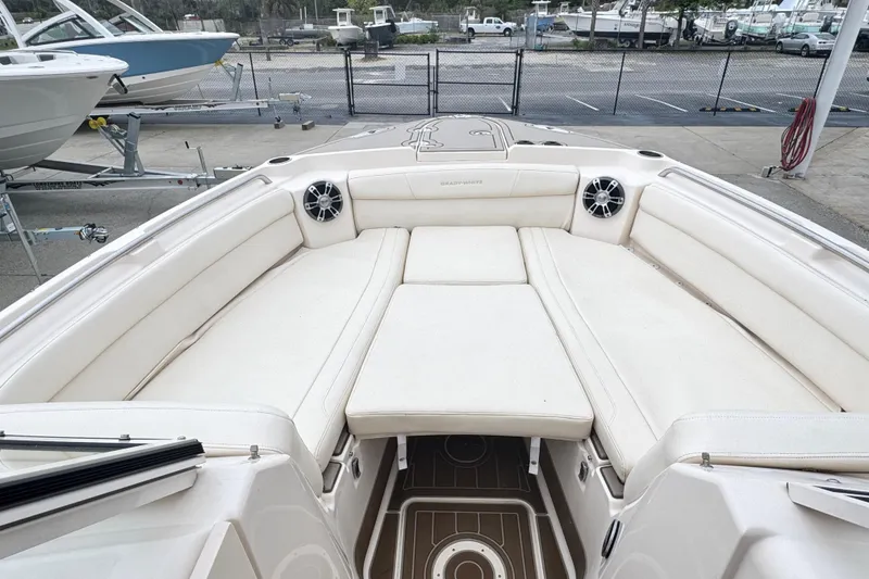Slide: The Image of 2023 Grady-White Freedom 285 boat interior with spacious seating and modern design. - 7