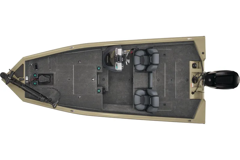 Slide: The Image of Maxxum trolling motor on 2026 Tracker Pro Team 175 boat, outdoor setting. - 9