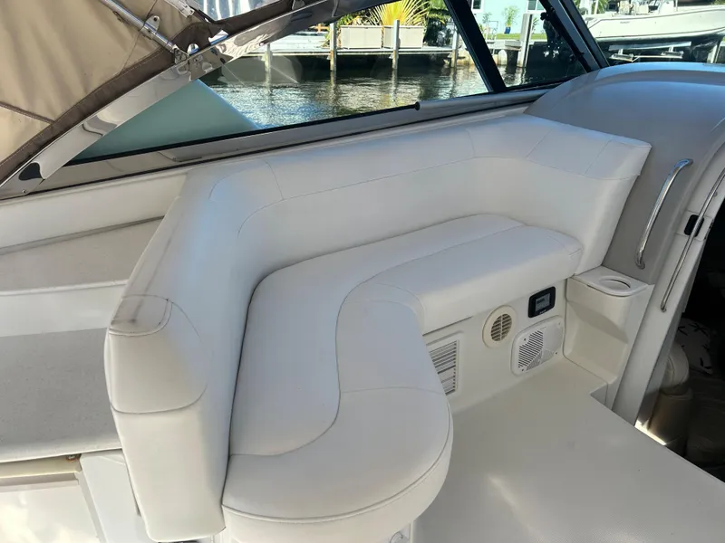 Slide: The Image of 2001 Formula 41 PC yacht interior with white leather seating. - 15