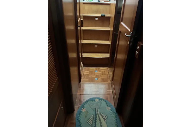 Slide: The Image of Interior of 2010 DeFever 48 Trawler with wooden floors and carpet. - 18