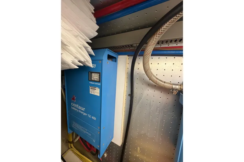 Slide: The Image of Blue Centaur battery charger in 2010 DeFever 48 Trawler engine room. - 30