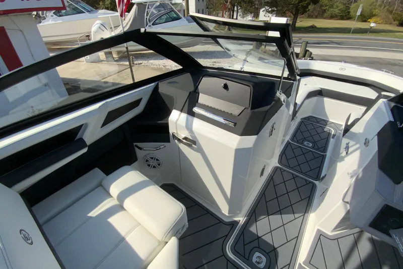 Slide: The Image of 2026 Cobalt R6 Outboard boat interior with sleek seating and modern dashboard design. - 39