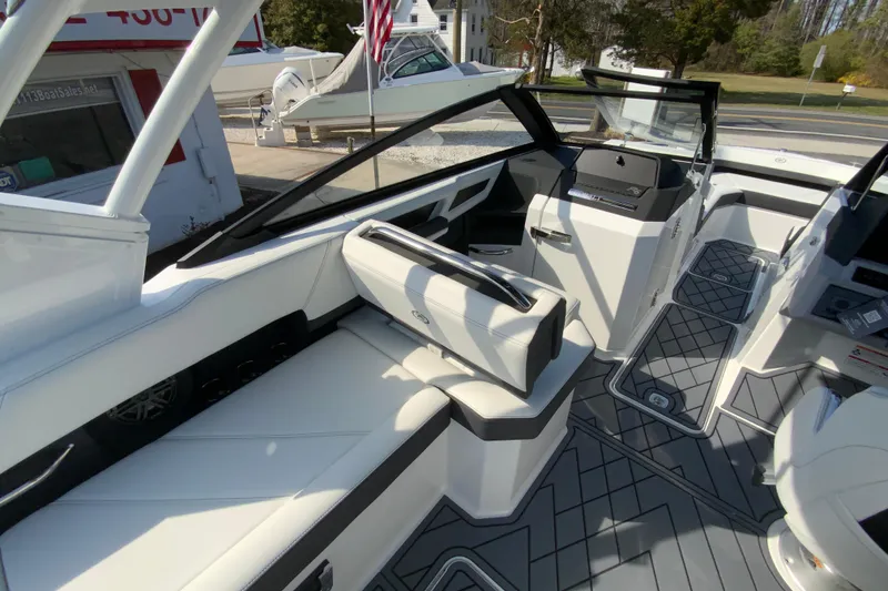 Slide: The Image of Interior of 2026 Cobalt R6 Outboard boat with modern seating and sleek design. - 44