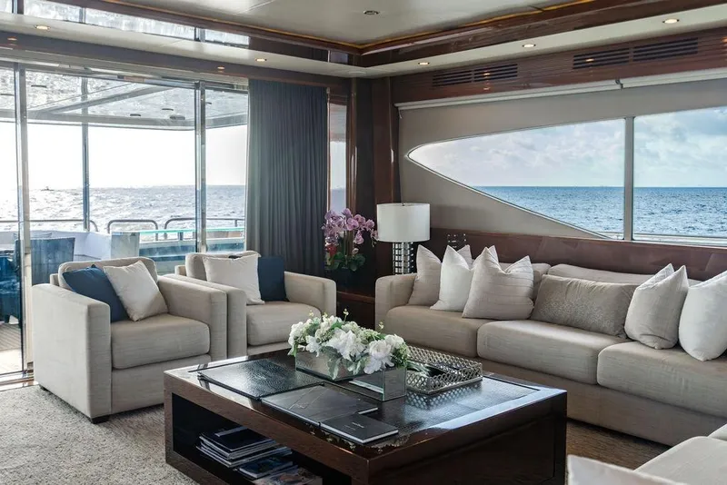 Slide: The Image of Luxurious interior of 2010 Princess 95 Motor Yacht with ocean view and elegant furnishings. - 13