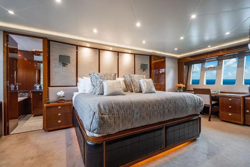 Slide: The Image of Luxurious bedroom interior of 2010 Princess 95 Motor Yacht with ocean view windows. - 4