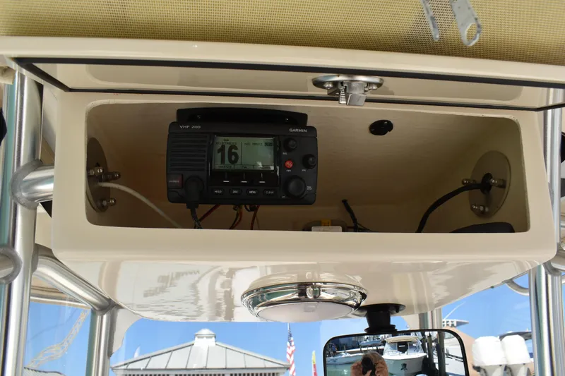 Slide: The Image of 2017 Grady-White Fisherman 257 boat console with Garmin VHF 200 radio. - 21
