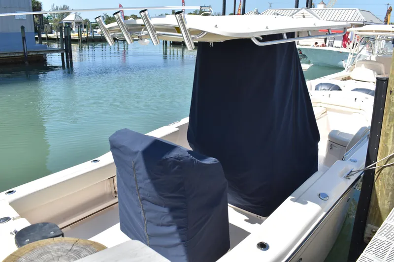 Slide: The Image of 2017 Grady-White Fisherman 257 boat interior with optional bow table and cushioned seating. - 35