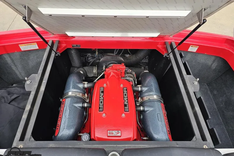 Slide: The Image of 2013 MasterCraft X-10 boat engine compartment with Ilmor MV8 engine. - 103