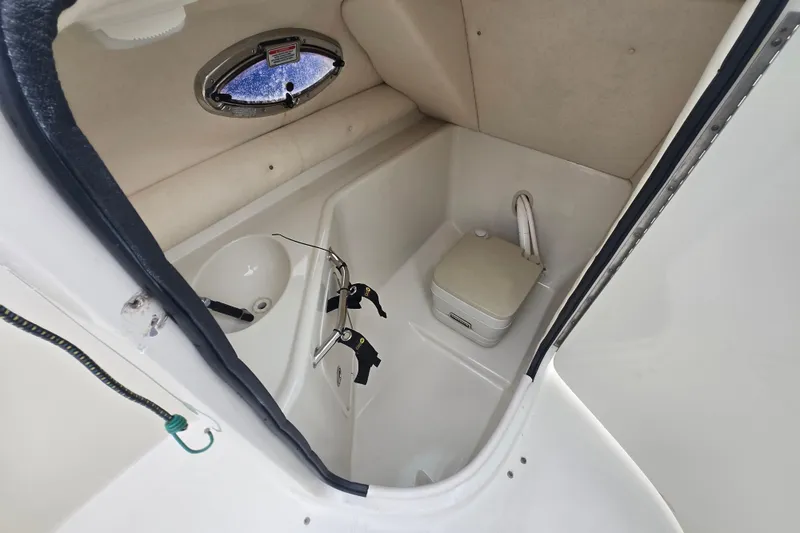 Slide: The Image of Interior of 2007 Sea Ray 240 Sundeck boat with compact bathroom amenities. - 17