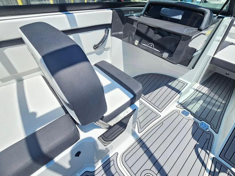 Slide: The Image of Interior of a 2019 Monterey M-205 boat with gray seating. - 16