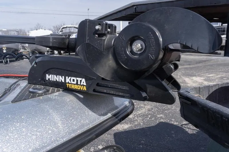 Slide: The Image of Minn Kota Terrova trolling motor on 2012 Triton 190 SE boat, parked outdoors. - 14