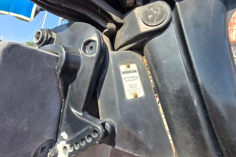 Slide: The Image of Close-up of a 1983 Tillotson-Pearson 21 Freedom boat component with Mercury Outboards label. - 7