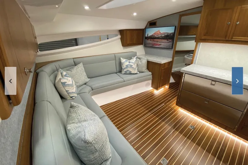 Slide: The Image of Luxurious interior of 2020 Mag Bay 42 yacht with elegant seating and modern decor. - 6