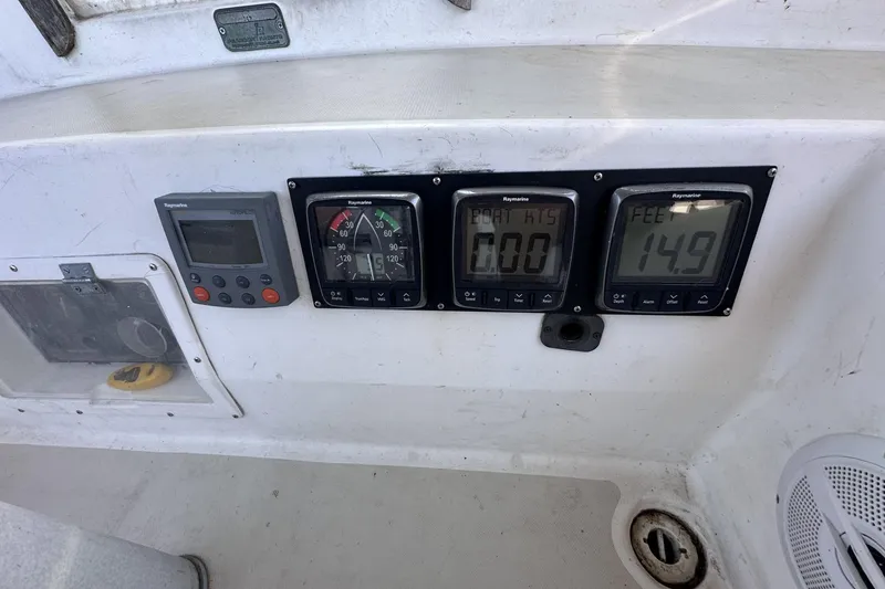 Slide: The Image of Control panel of a 1981 Pearson 424 sailboat with Raymarine instruments. - 35
