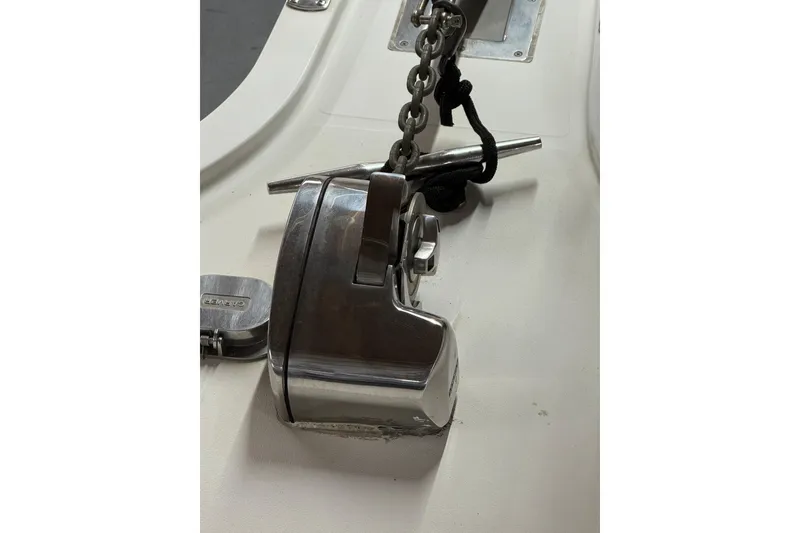 Slide: The Image of Anchor windlass on 1994 Carver 370 Voyager boat deck. - 40