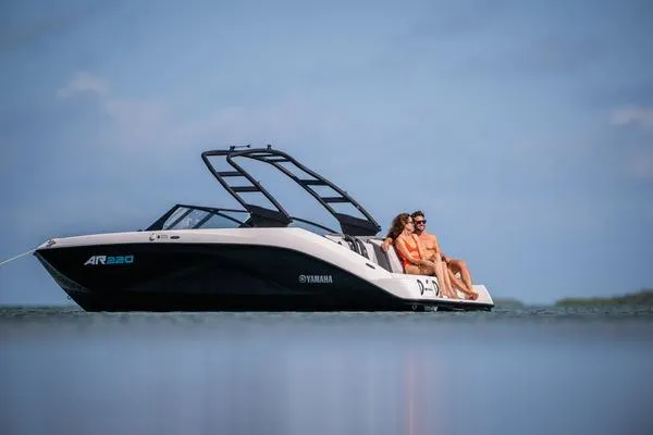 Slide: The Image of 2025 Yamaha Boats AR220 engine compartment showcasing advanced mechanical components. - 8