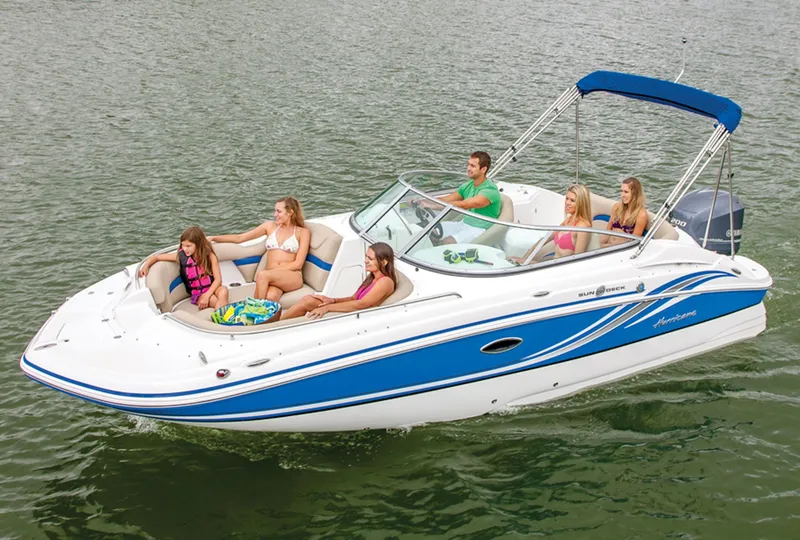 Slide: The Image of Manufacturer Provided Image: 2013 Hurricane SunDeck 2200 DC OB boat with passengers enjoying a ride on the water. - 30