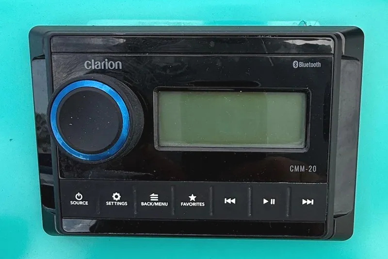 Slide: The Image of Clarion CMM-20 Bluetooth stereo system on 2018 Haynie 25' Magnum boat. - 20