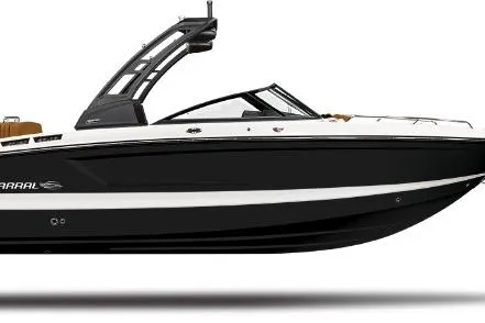 The Image of 2026 Chaparral SSX 6 boat, sleek black and white design, side view. - 0