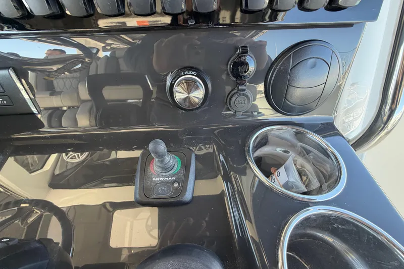 Slide: The Image of Control panel of 2026 Pursuit S 358 Sport boat with audio and USB features. - 75