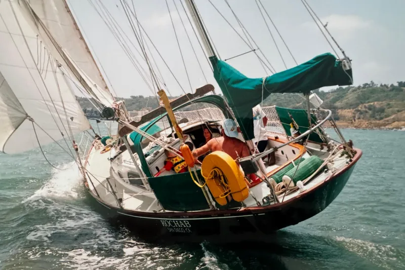 Slide: The Image of Sailing yacht "Kochab" on the water, Rhoads Bounty model, 1960, with crew onboard. - 4